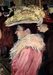 De dans van de Moulin Rouge: detail van een elegante vrouw in roze, 1889-90 (detail)